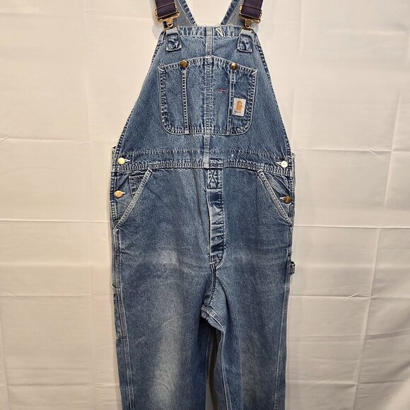 Vintage Carhartt Overalls Mens Blue Denim Farmer Construction - Picture 1 of 16